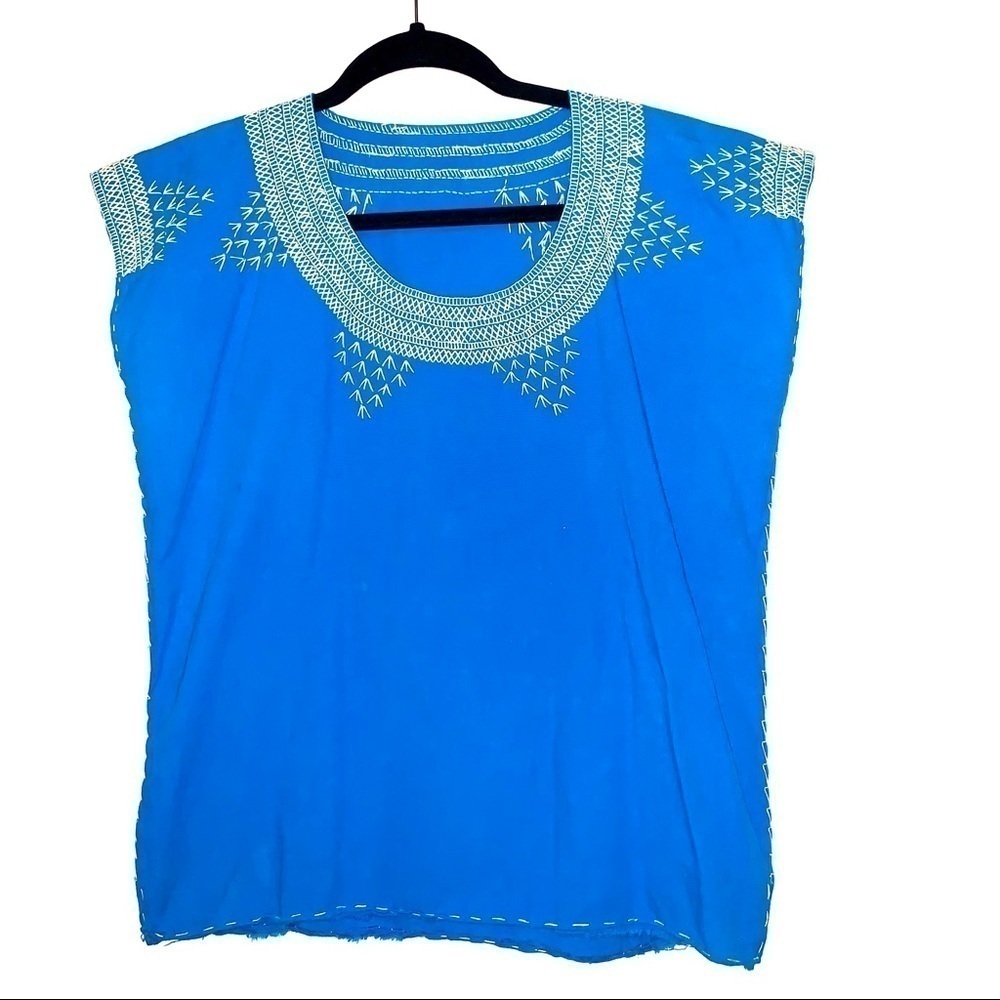 Blue Embroidered Tribal Top Small